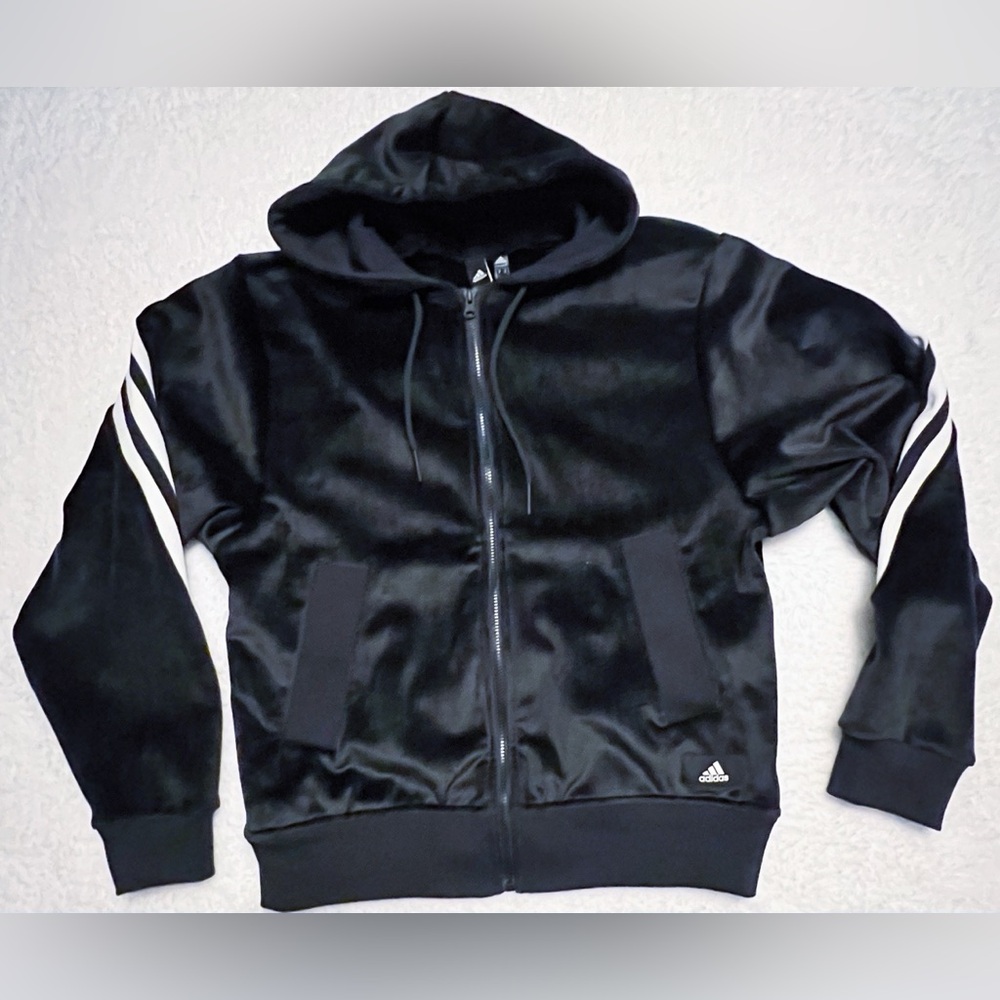 Men’s RARE Adidas NWT Medium Future Icons Ribbed Hoodie/Pants Velour Set - Picture 8 of 15